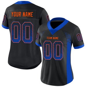 Custom Black Thunder Blue-Orange Mesh Drift Fashion Football Jersey