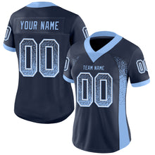 Load image into Gallery viewer, Custom Navy Light Blue-White Mesh Drift Fashion Football Jersey
