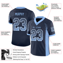 Load image into Gallery viewer, Custom Navy Light Blue-White Mesh Drift Fashion Football Jersey
