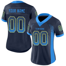 Load image into Gallery viewer, Custom Navy Powder Blue-Yellow Mesh Drift Fashion Football Jersey
