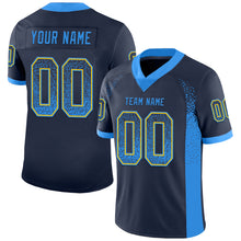 Load image into Gallery viewer, Custom Navy Powder Blue-Yellow Mesh Drift Fashion Football Jersey
