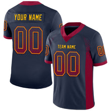 Load image into Gallery viewer, Custom Navy Maroon-Gold Mesh Drift Fashion Football Jersey
