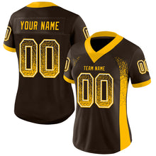 Load image into Gallery viewer, Custom Brown Gold-White Mesh Drift Fashion Football Jersey
