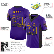 Load image into Gallery viewer, Custom Purple Black-Gold Mesh Drift Fashion Football Jersey
