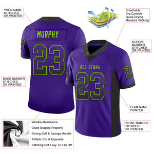 Custom Purple Black-Neon Green Mesh Drift Fashion Football Jersey