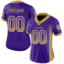 Load image into Gallery viewer, Custom Purple Old Gold-White Mesh Drift Fashion Football Jersey
