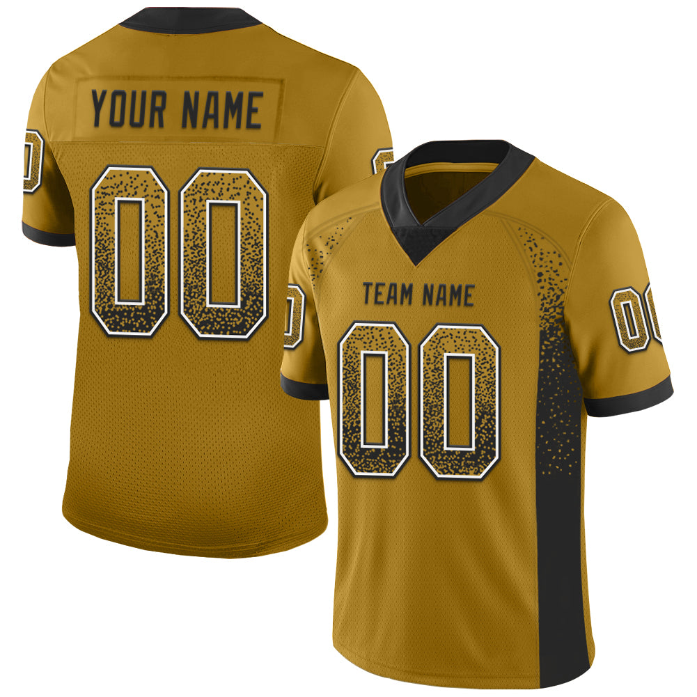 Custom Old Gold Black-White Mesh Drift Fashion Football Jersey