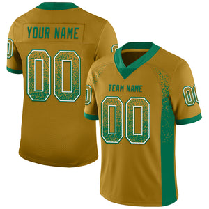 Custom Old Gold Kelly Green-White Mesh Drift Fashion Football Jersey