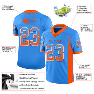 Custom Powder Blue Orange-White Mesh Drift Fashion Football Jersey