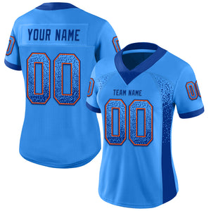 Custom Powder Blue Royal-Orange Mesh Drift Fashion Football Jersey