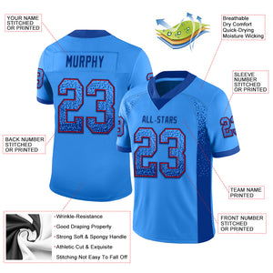 Custom Powder Blue Royal-Red Mesh Drift Fashion Football Jersey