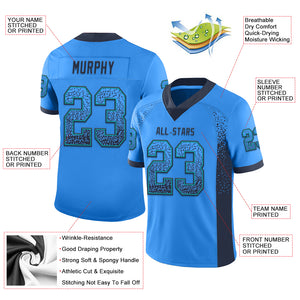 Custom Powder Blue Navy-Teal Mesh Drift Fashion Football Jersey