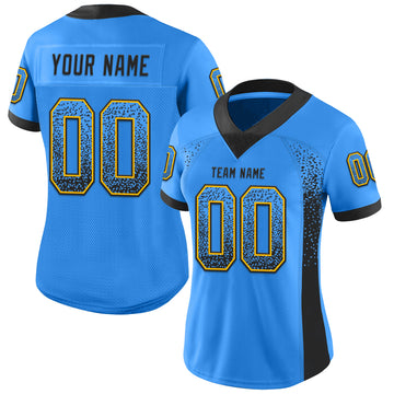 Custom Powder Blue Black-Gold Mesh Drift Fashion Football Jersey