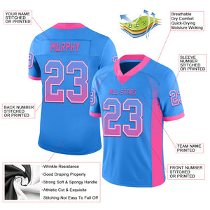 Custom Powder Blue Pink-White Mesh Drift Fashion Football Jersey