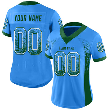 Custom Powder Blue Green-White Mesh Drift Fashion Football Jersey