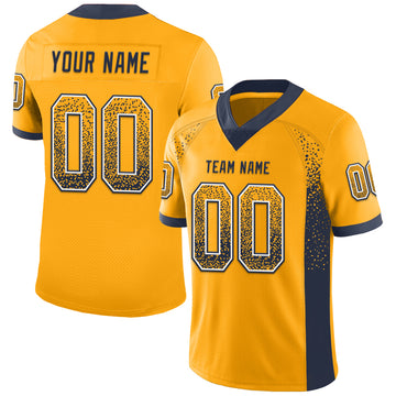 Custom Gold Navy-White Mesh Drift Fashion Football Jersey