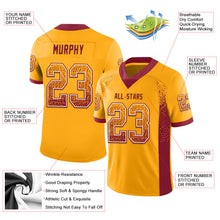 Load image into Gallery viewer, Custom Gold Crimson-White Mesh Drift Fashion Football Jersey
