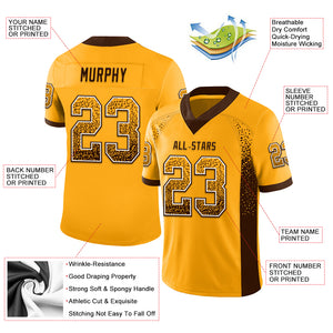 Custom Gold Brown-White Mesh Drift Fashion Football Jersey