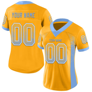 Custom Gold Powder Blue-White Mesh Drift Fashion Football Jersey