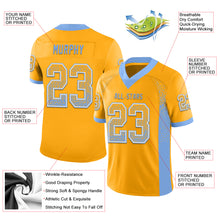 Load image into Gallery viewer, Custom Gold Powder Blue-White Mesh Drift Fashion Football Jersey
