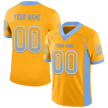 Load image into Gallery viewer, Custom Gold Powder Blue-White Mesh Drift Fashion Football Jersey
