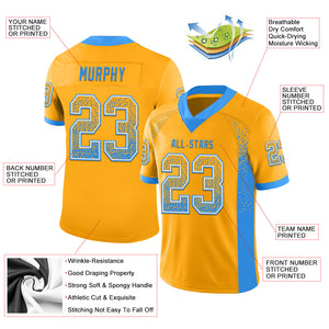 Custom Gold Powder Blue-White Mesh Drift Fashion Football Jersey