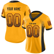 Load image into Gallery viewer, Custom Gold Black-Red Mesh Drift Fashion Football Jersey
