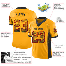 Load image into Gallery viewer, Custom Gold Black-Red Mesh Drift Fashion Football Jersey
