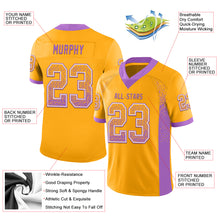 Load image into Gallery viewer, Custom Gold Medium Purple-White Mesh Drift Fashion Football Jersey
