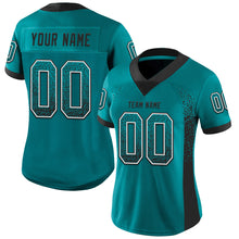 Load image into Gallery viewer, Custom Teal Black-White Mesh Drift Fashion Football Jersey
