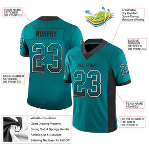 Custom Teal Black-White Mesh Drift Fashion Football Jersey