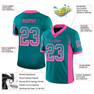 Custom Teal Pink-White Mesh Drift Fashion Football Jersey