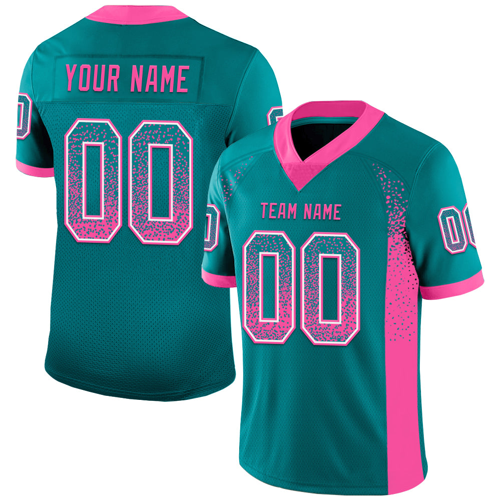 Custom Teal Pink-White Mesh Drift Fashion Football Jersey