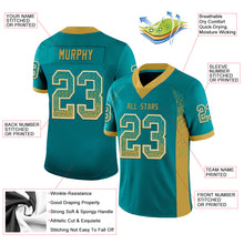 Load image into Gallery viewer, Custom Teal Old Gold-White Mesh Drift Fashion Football Jersey
