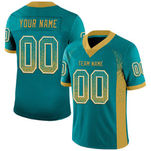 Load image into Gallery viewer, Custom Teal Old Gold-White Mesh Drift Fashion Football Jersey
