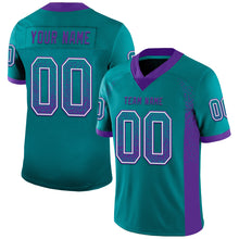 Load image into Gallery viewer, Custom Teal Purple-White Mesh Drift Fashion Football Jersey
