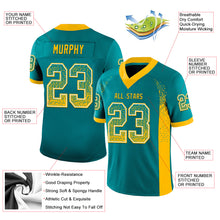 Load image into Gallery viewer, Custom Teal Gold-White Mesh Drift Fashion Football Jersey
