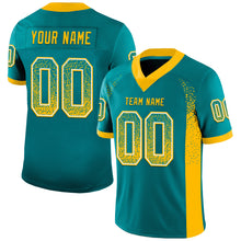 Load image into Gallery viewer, Custom Teal Gold-White Mesh Drift Fashion Football Jersey
