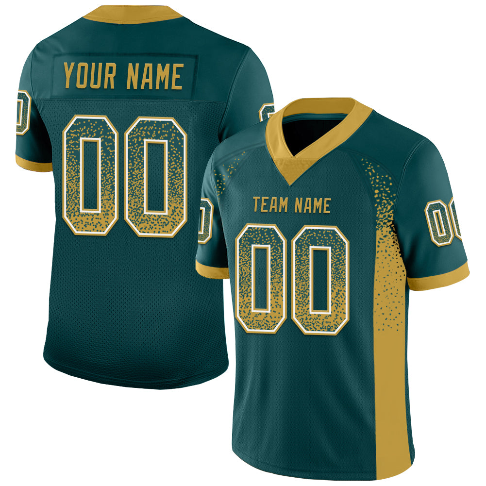 Custom Midnight Green Old Gold-White Mesh Drift Fashion Football Jersey