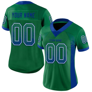 Custom Kelly Green Royal-White Mesh Drift Fashion Football Jersey