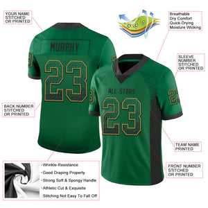 Custom Kelly Green Black-Old Gold Mesh Drift Fashion Football Jersey