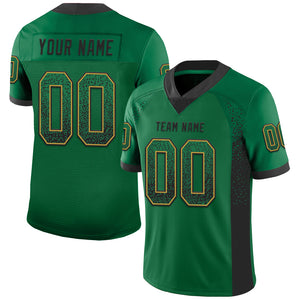 Custom Kelly Green Black-Old Gold Mesh Drift Fashion Football Jersey