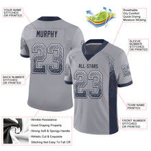 Load image into Gallery viewer, Custom Gray Navy-White Mesh Drift Fashion Football Jersey
