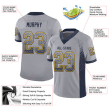 Load image into Gallery viewer, Custom Gray Navy-Gold Mesh Drift Fashion Football Jersey
