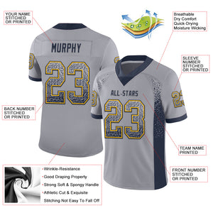 Custom Gray Navy-Gold Mesh Drift Fashion Football Jersey