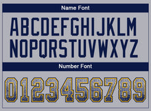 Load image into Gallery viewer, Custom Gray Navy-Gold Mesh Drift Fashion Football Jersey
