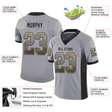 Load image into Gallery viewer, Custom Gray Black-Old Gold Mesh Drift Fashion Football Jersey
