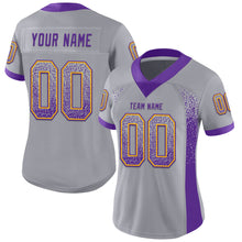 Load image into Gallery viewer, Custom Gray Purple-Gold Mesh Drift Fashion Football Jersey
