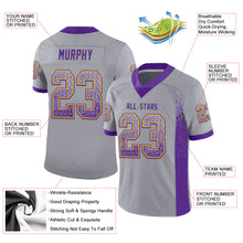 Load image into Gallery viewer, Custom Gray Purple-Gold Mesh Drift Fashion Football Jersey
