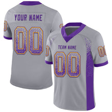 Load image into Gallery viewer, Custom Gray Purple-Gold Mesh Drift Fashion Football Jersey
